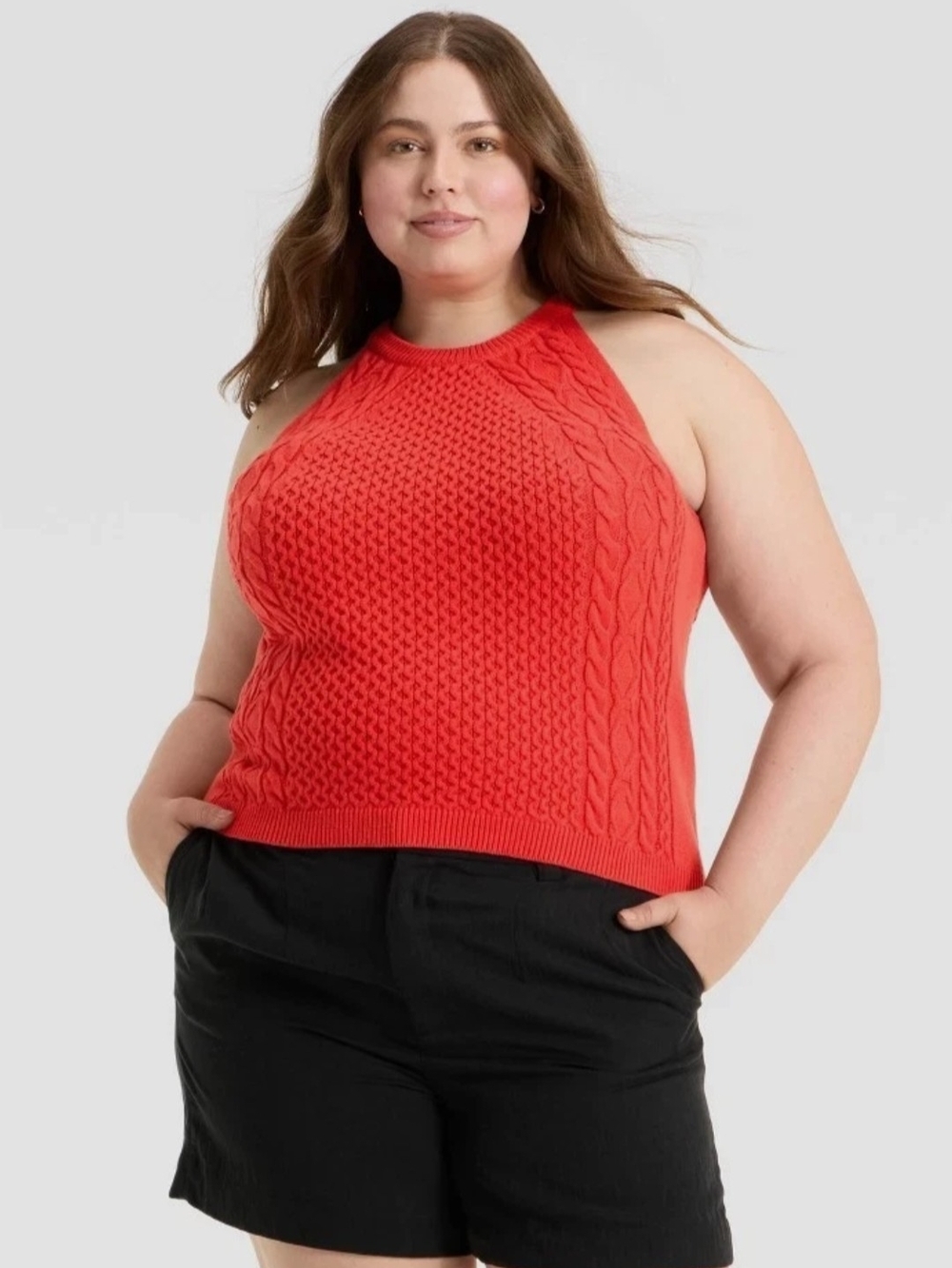 a new day Bright Red Knit Sleeveless Sweater 3X